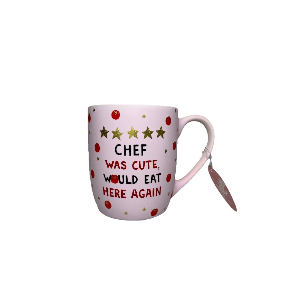 Jubillie Press Chef Was Cute, Would Eat Here Again Coffee Mug Ceramic Pink NWT